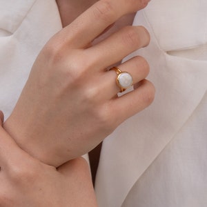 Baroque Pearl Ring: Adjustable Gold Statement Ring