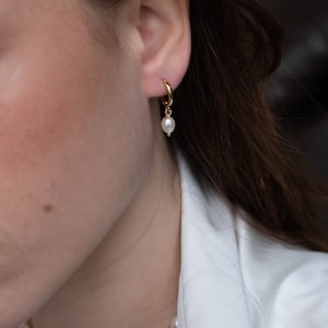 Pearl Drop Earrings: 22k Gold Plated Hoops, Freshwater Pearls