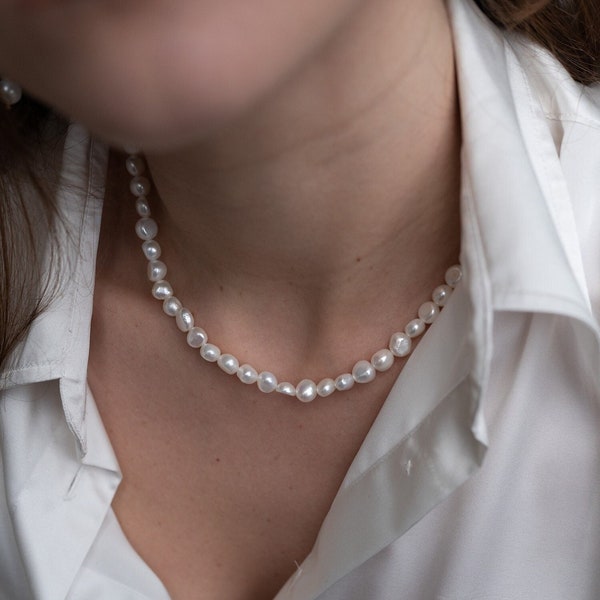 Irregular Pearl Choker Necklace, Freshwater Pearl Necklace, Real Pearl Necklace, Gift For Her