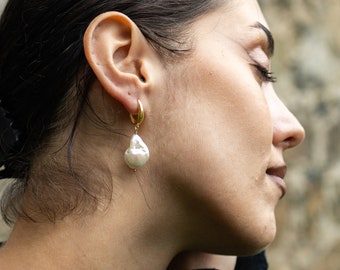ARTE Large Baroque Pearl Earrings, Fireball Pearl Earrings, Natural Real Baroque Pearl Earrings, Bridal Earrings, Anniversary Gift