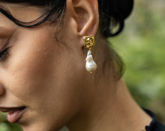 Baroque Pearl Drop Earrings, Large Fireball Pearl Earrings, Statement Earrings, Unique Bridal Earrings, Gift For Women