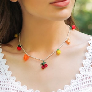 Fruit Necklace, Handmade Seed Bead Jewelry, Tutti Frutti Necklace, Gift For Her