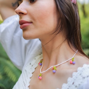 Colorful Fruit Necklace, Seed Bead Fruit Jewelry, Beaded Summer Necklace