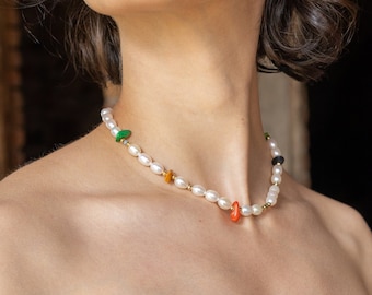 ROVA Handmade Colorful Pearl Necklace, Pearl Bead Necklace, Gift For Her