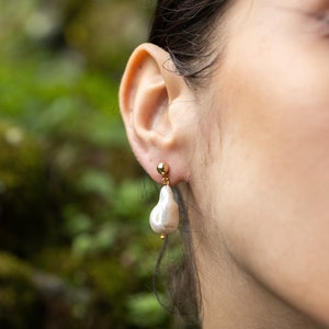 Baroque Pearl Drop Earrings: 22k Gold Plated Studs, Bridal Statement Earrings