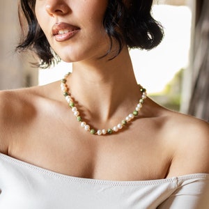 Pearl Jade Necklace: Real Freshwater Pearls, 22k Gold-Plated