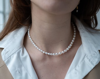 ARSIMA Rice Pearl Choker Necklace, Real Freshwater Pearls, Dainty Pearl Choker, Wedding Necklace, Gift For Her