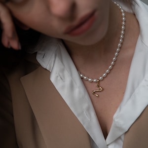 Freshwater Pearl Initial Necklace, Personalized Gold Letter Necklace, Custom Pearl Necklace, Gift For Her