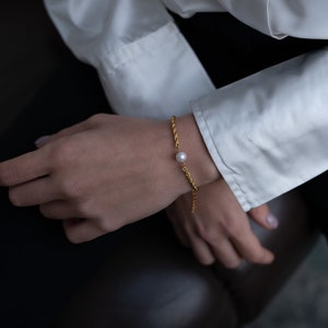 Single Pearl Bracelet, Freshwater Pearl Chain Bracelet, Gold Pearl Bracelet For Women