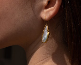 Modern Baroque Pearl Earrings, Elegant Gold Pearl Earrings, Art Deco Earrings, Bridal Earrings, Gift For Her