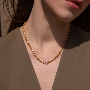 Triangle Zircon Pendant Necklace: 22k Gold Plated Chain