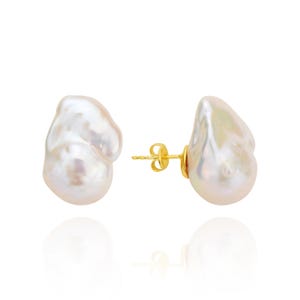 Large Baroque Pearl Studs: Sterling Silver Fireball Earrings