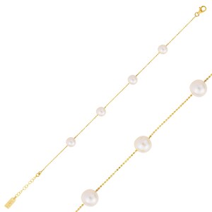 Gold Pearl Station Bracelet: Sterling Silver Bridal Jewelry