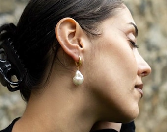 Large Baroque Pearl Drop Earrings: Real Freshwater Bridal Jewelry, Wedding Gift