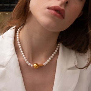 Gold Baroque Pearl Choker: Real Freshwater Pearl Necklace