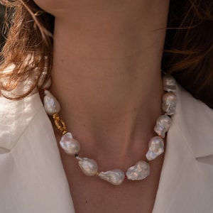 Large Baroque Pearl Necklace, White Pearl Necklace, Timeless Necklace, Real Baroque Pearl Necklace, Wedding Jewelry, Gift For Her