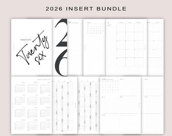 2026 gedruckte Planer Einlagen bündeln | A5 Personal A6 Tasche | Filofax & LV Medium Agenda Refill | Wochenplaner auf 2 Seiten