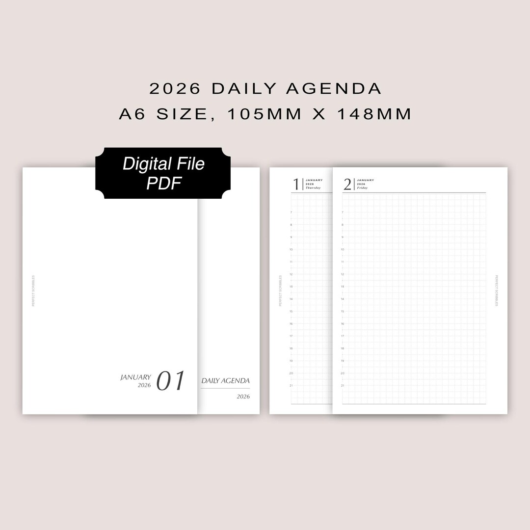 DIGITAL PDF | A6 Daily Dated Agenda | Full Year 2026 | Instant ...