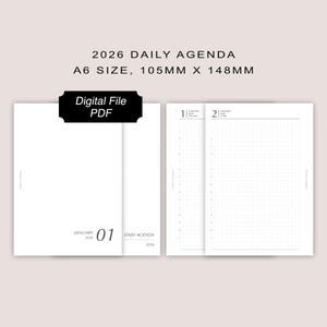 DIGITAL PDF | A6 Daily Dated Agenda | Full Year 2026 | Instant Downloadable PDF