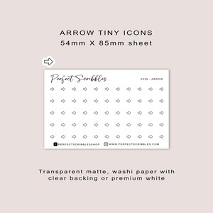 Pegatinas para planificador con pequeños iconos de flecha / Minimalistas / Hoja tamaño tarjeta de crédito / Mate transparente / Washi