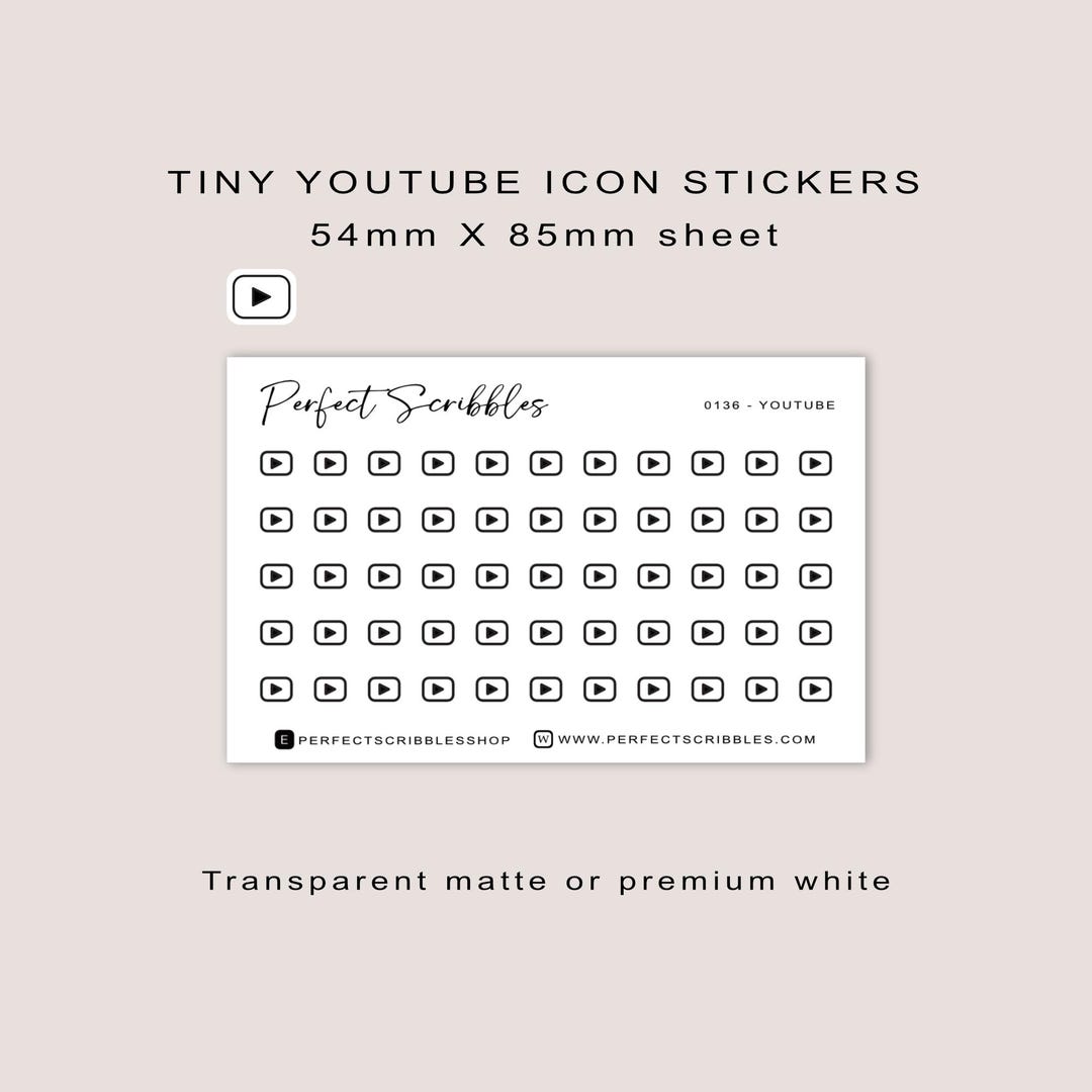 YOUTUBE Tiny Icon Stickers | Minimal | Credit Card Sized Sheet | Washi ...