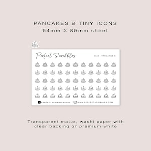 Pegatinas para planificador con íconos pequeños PANCAKES B / Minimalistas / Hoja tamaño tarjeta de crédito / Washi, blanco premium