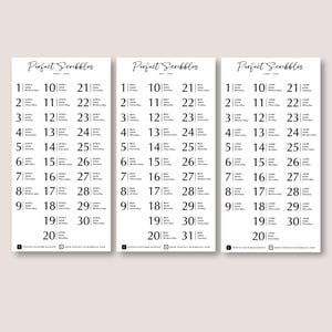 May include: Three minimalist black and white calendars, each displaying a different month with dates, days, and the text "Perfect Scribbles." The calendars are arranged vertically, with a clean, modern design.