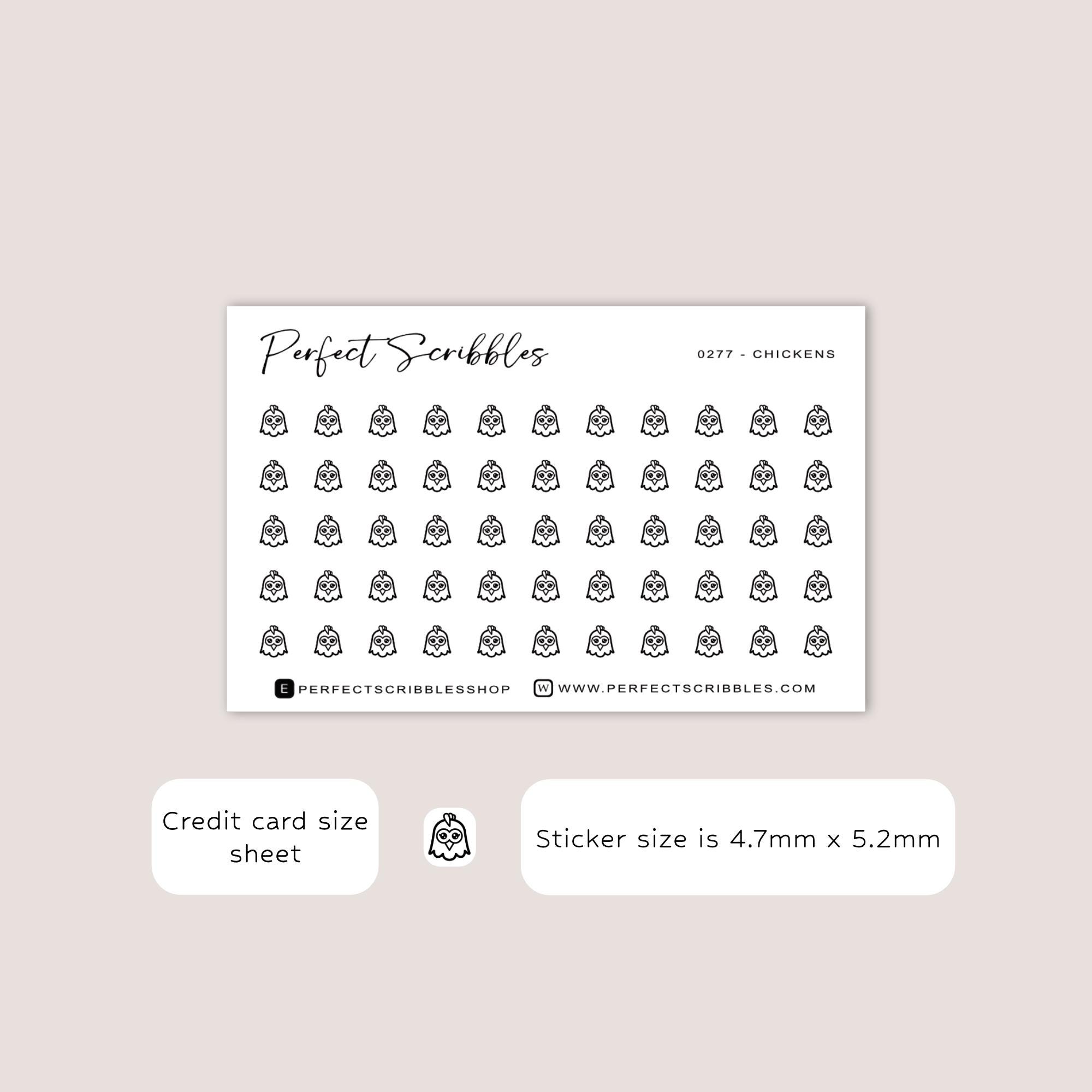 CHICKEN Tiny Icon Planner Stickers | Minimal | Credit Card Size Sheet ...