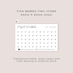Pegatinas para planificador con pequeños iconos TICK MARK / Minimalistas / Hoja tamaño tarjeta de crédito / Mate transparente / Washi