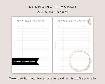 A6 | SPENDING tracer insert | Ring planner insert | Digital download