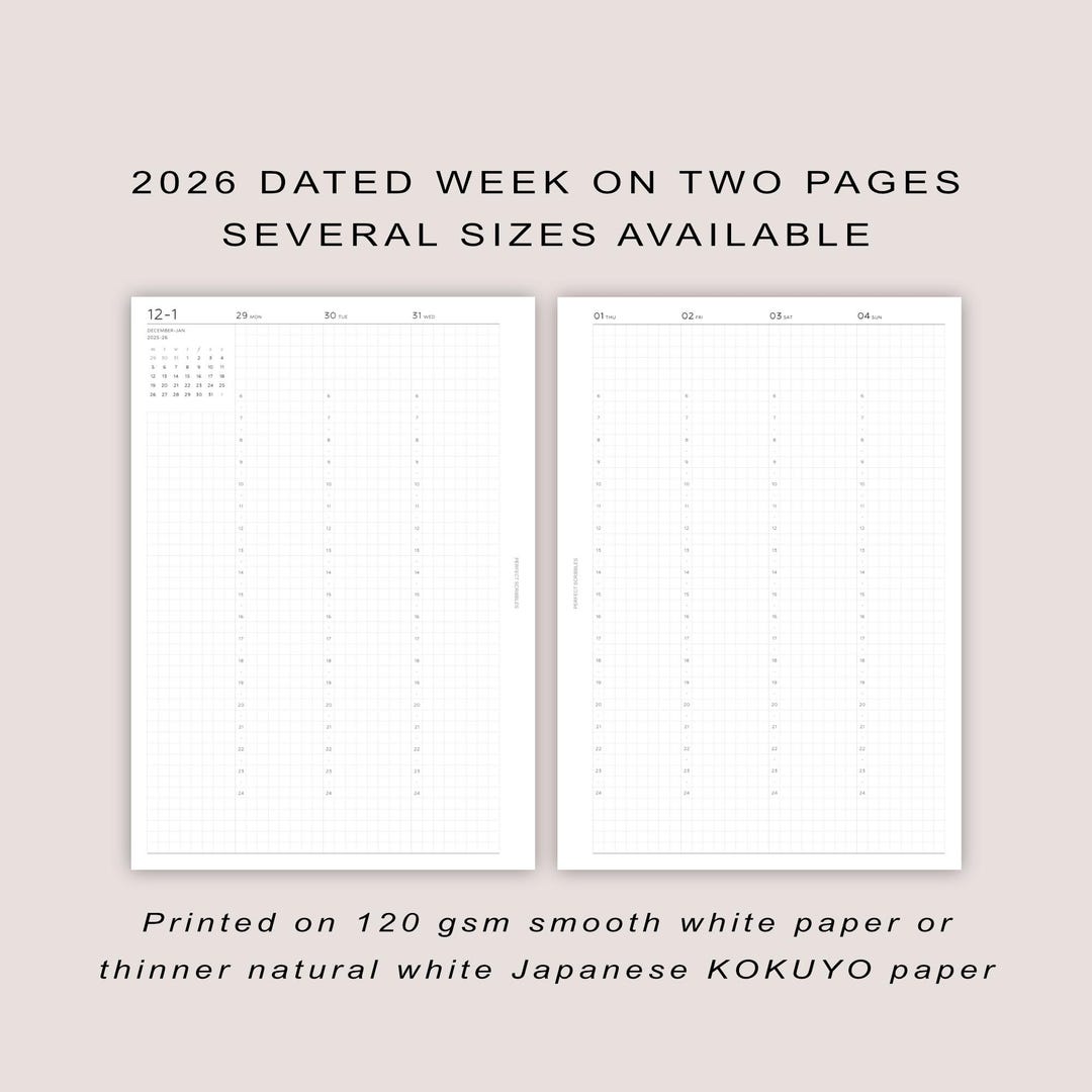 2026 DATED Vertical Weekly Planner Inserts | PRINTED | A5, Personal ...