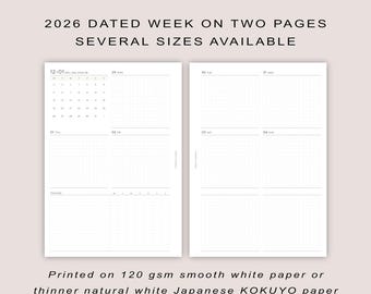 2026 Weekly Planner Inserts: Several Sizes (PRINTED)