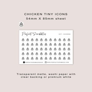 Autocollants minuscules icône POULET | Minimal | Feuille au format carte de crédit | Transparent mat | Washi