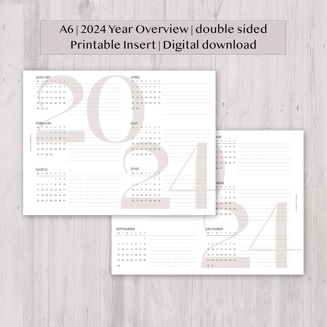 A6 2024 Yearly Overview Foldout Year at Glance Ring Planner Insert Tip ...