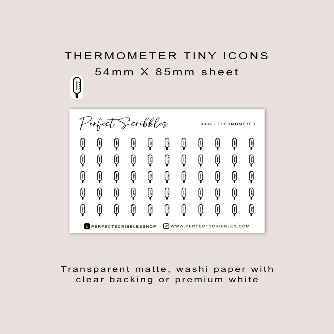 Colorless Thermometer Sticker THERMOMETER Tiny Icon Planner Stickers | Minimal | Credit Card Size ...