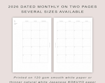2026 Monthly Planner Inserts: Several Sizes (PRINTED)
