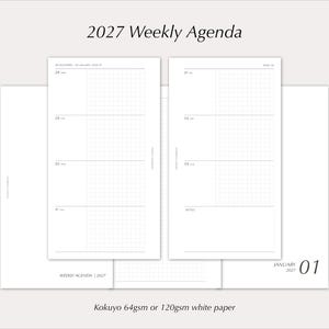 2027 Weekly Agenda Planner Inserts | Horizontal Over Two Pages | Dated Ring Planner Refill