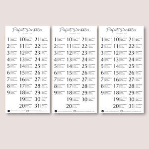 May include: Three minimalist black and white calendars, each displaying a different month. The calendars feature the text "Perfect Scribbles" at the top, with dates and days of the week in a clean, readable font. The calendars are for October, November, and December 2020.