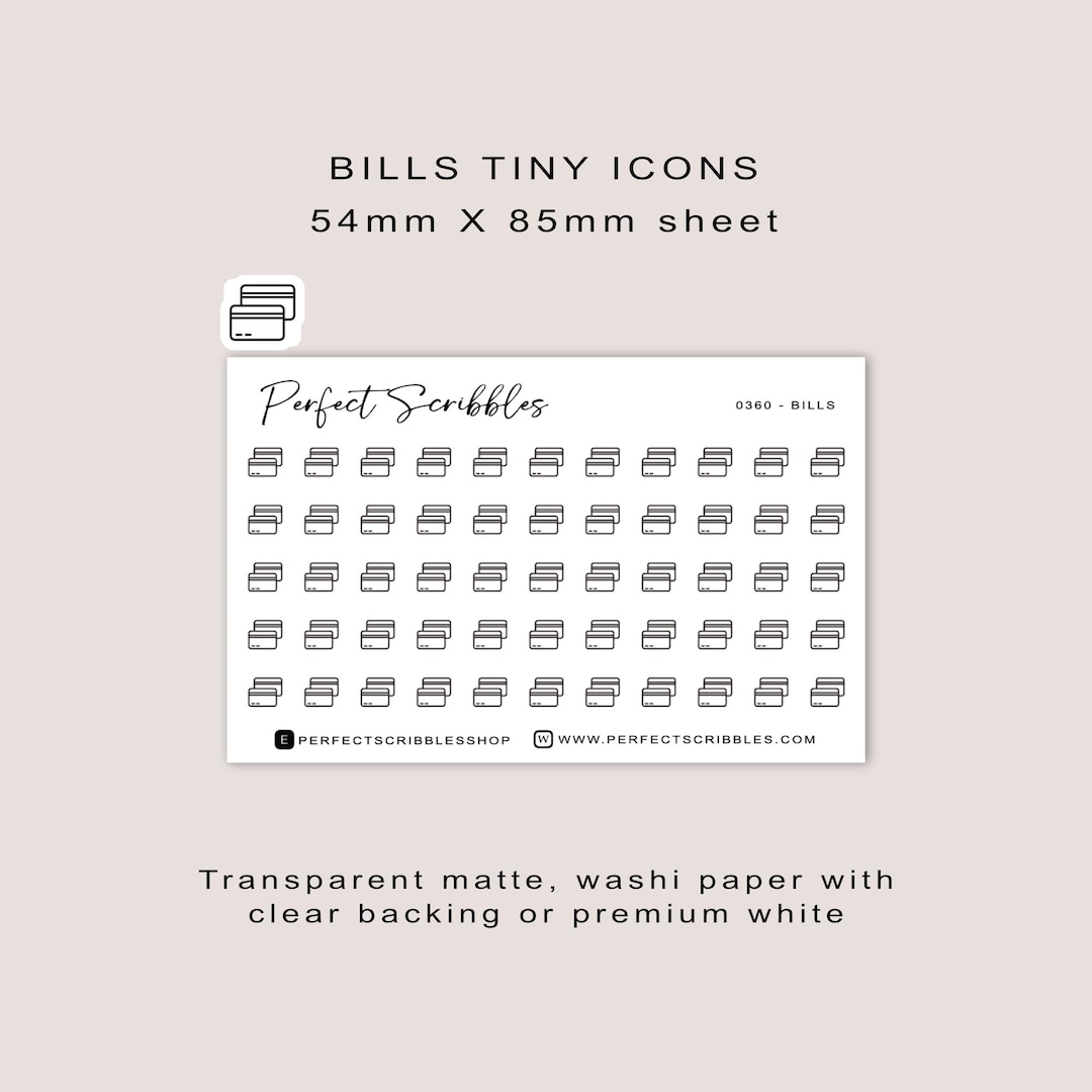 BILLS Tiny Icon Planner Stickers | Minimal | Credit Card Size Sheet ...