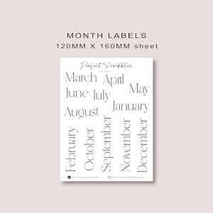 MONTH Label Stickers | Transparent Matte stickers | Cursive design | Hobonichi Stalogy, Common planner, Bullet journal | UK based seller