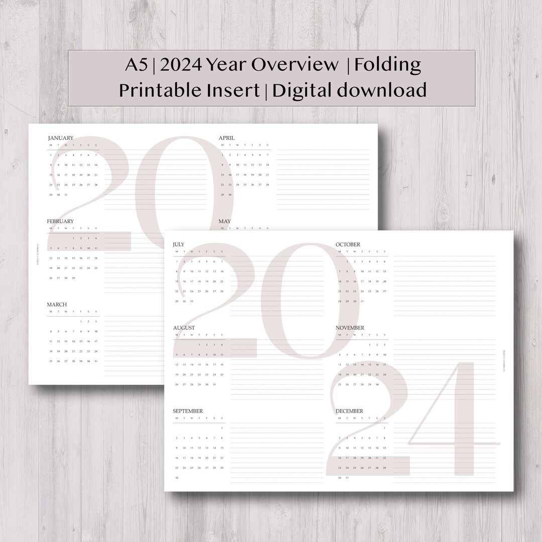 A5 2024 Year Overview Minimal Design Fold Out Ring Planner Insert ...