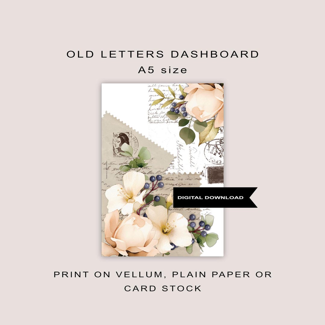 A5 | Dashboard | Floral With Old Letters | Digital Printable Insert ...