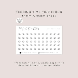 Kleine pictogramstickers VOEDTIJD | Minimaal | Creditcardformaatblad | Transparant mat | Washi