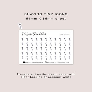 Pegatinas de planificador con íconos pequeños de AFEITADO / Minimalistas / Hoja tamaño tarjeta de crédito / Mate transparente / Washi