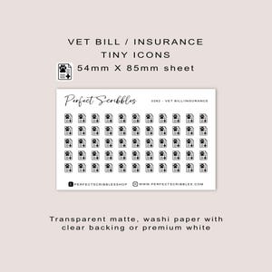 VET BILL / VERSICHERUNG winziges Symbol Planner Aufkleber | minimal | Blatt im Scheckkartenformat | Transparent matt | Washi