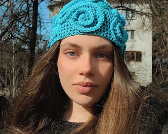 Handmade hat, Irish lace, Winter-Fall-Spring season, Accessories, Handmade hat in blue, Crochet hat