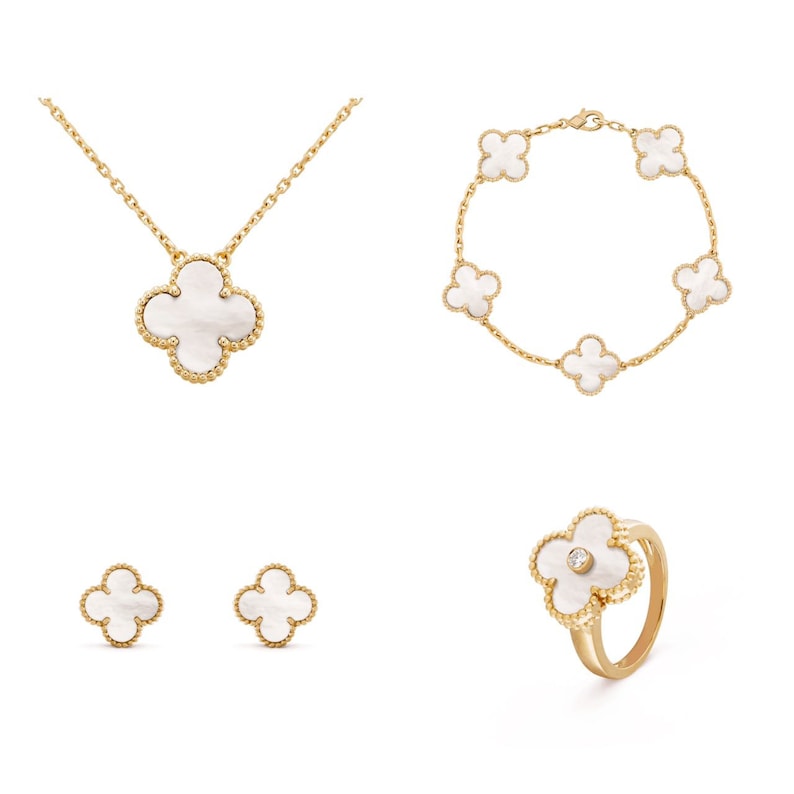 Four Leaf Clover Jewelry Sets, 18k Gold Plated 925 Sterling Silver Jewelry, Clover Necklace, Earrings, Ring, Bracelet, Wedding Jewelry, Gift 