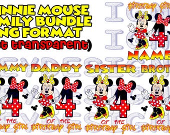 Minnie Mouse birthday #4 FAMILY BUNDLE + personalized birthday girl file! Digital PNG file