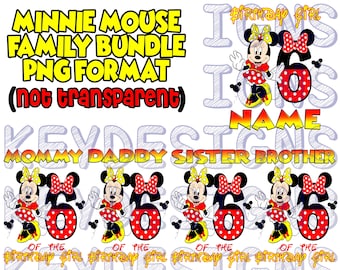 Minnie Mouse birthday #6 FAMILY BUNDLE + personalized birthday girl file! Digital PNG file