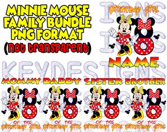 Minnie Mouse birthday #8 FAMILY BUNDLE + personalized birthday girl file! Digital PNG file